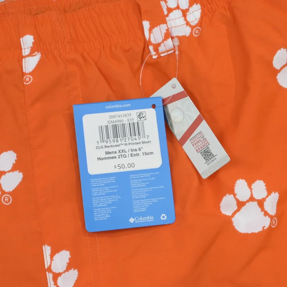 Columbia Backcast III Short Mens XXL‎ NEW Orange Clemson Tigers Paw Print 6